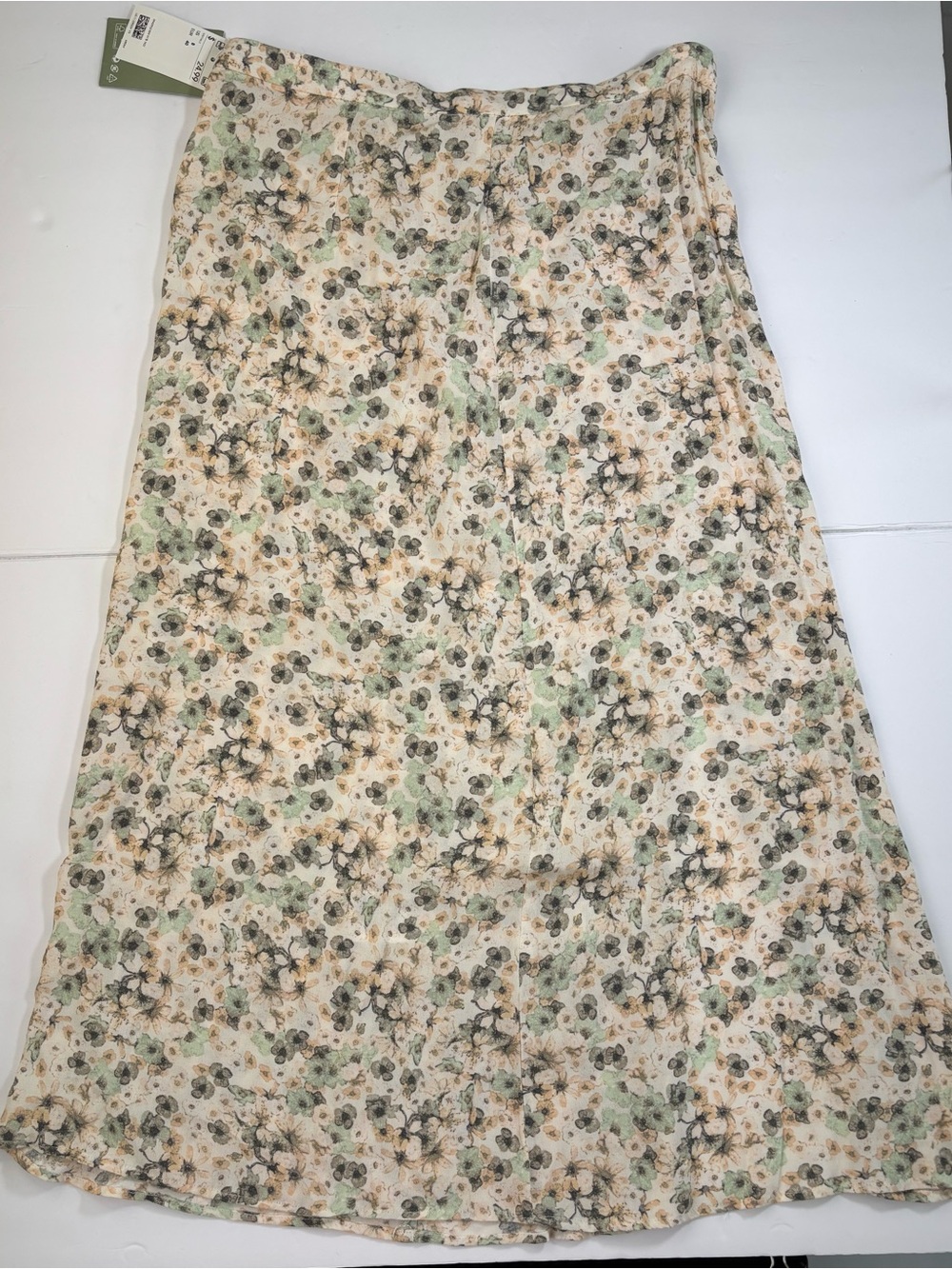 NWT H&M Floral Midi Maxi Slip Skirt Size 8 Sage Cream slit in the front - Picture 2 of 7